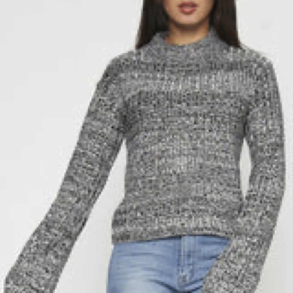 “NEW” 
Sweater 
High Neck 
Cable Knit Sweater
Long Bell Sleeves
Black & Gray